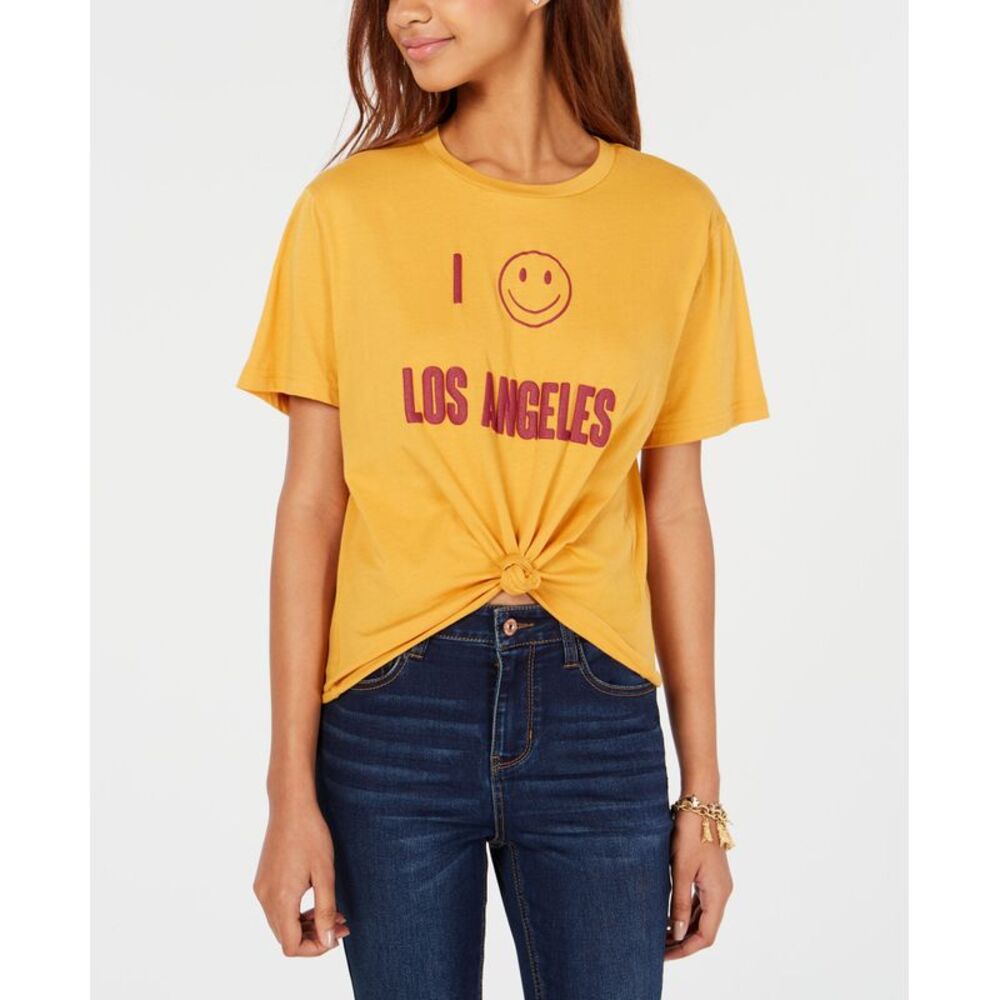 Rebellious One Juniors Los Angeles Tie Front Graphic T-Shirt